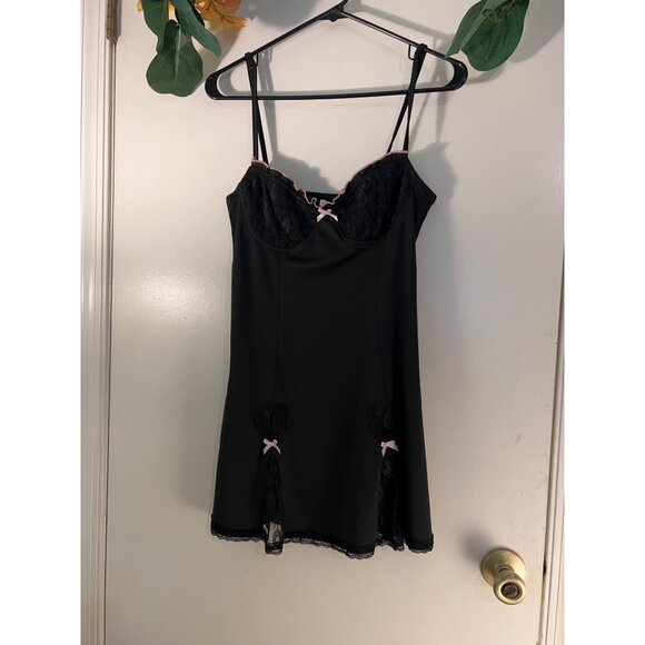 Black Slip Lace Dress Women Size M Babydoll Nightie Lingerie Chemise Cami Nightg - Picture 2 of 16
